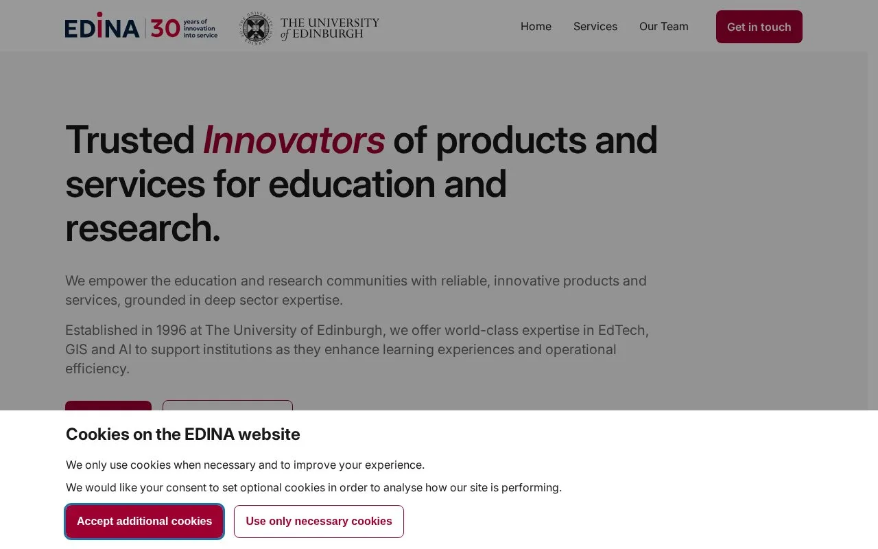 EDINA homepage screenshot