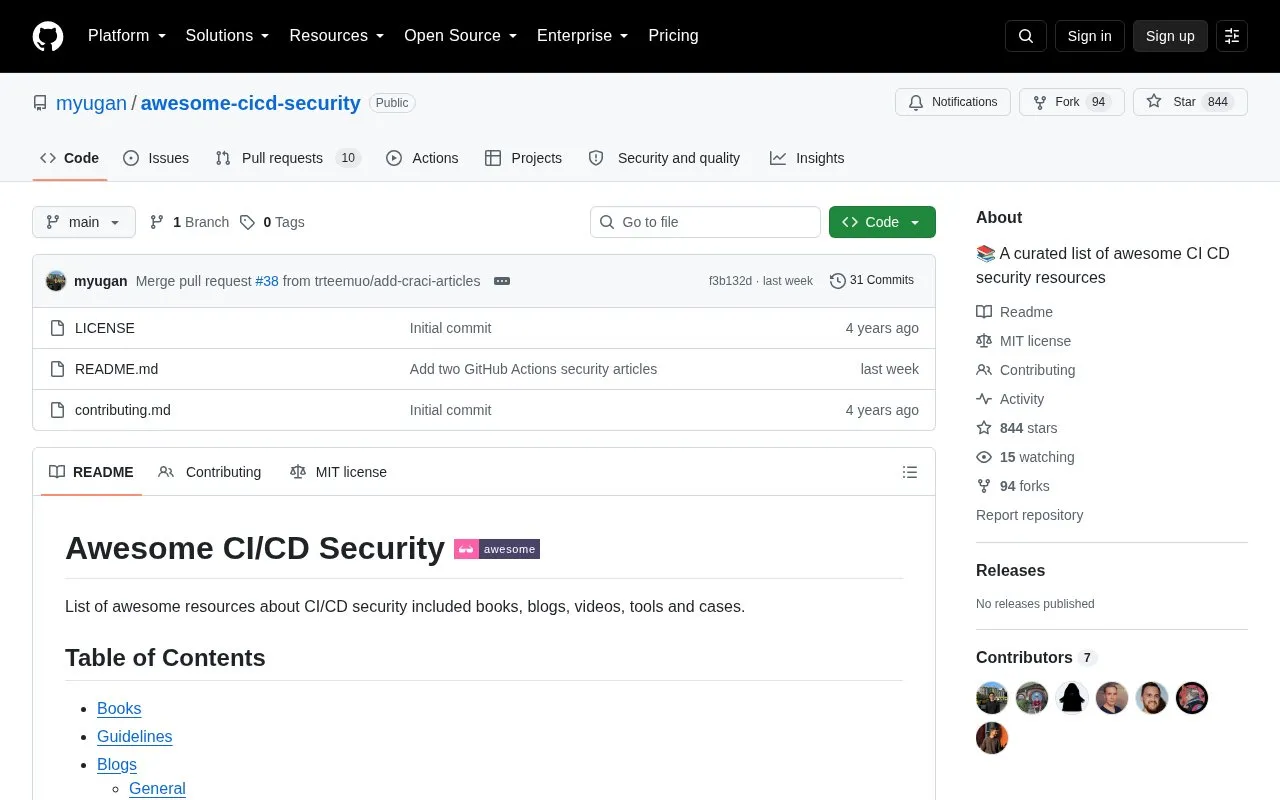 Awesome CI/CD Security homepage screenshot