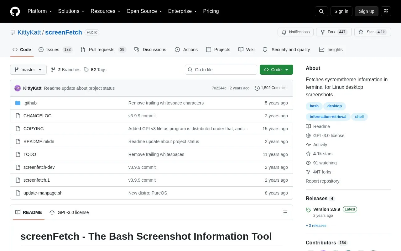screenFetch homepage screenshot