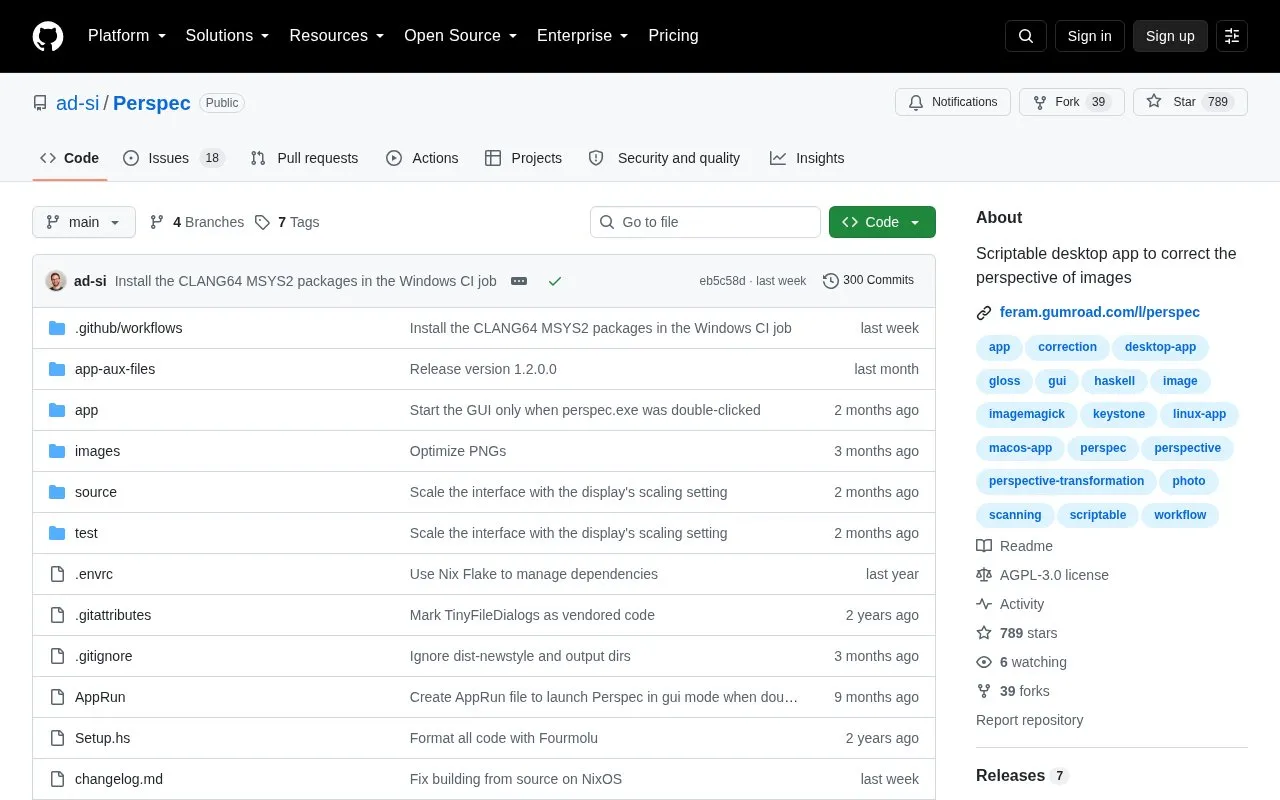 Perspec homepage screenshot