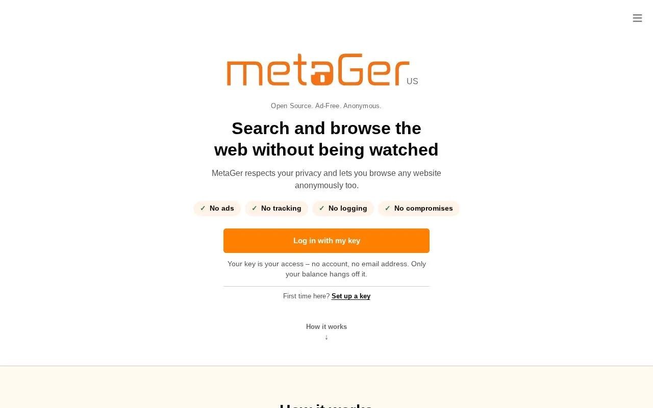 MetaGer homepage screenshot