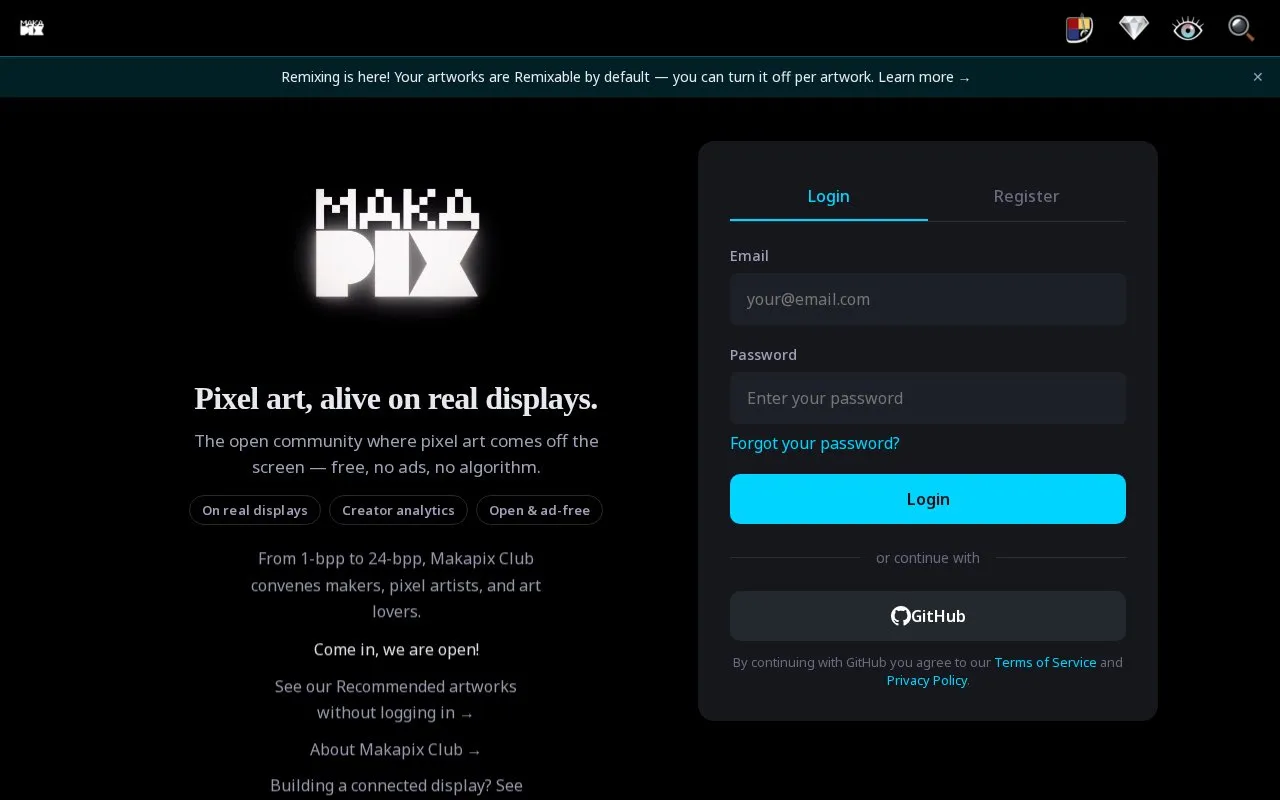 Makapix Club homepage screenshot