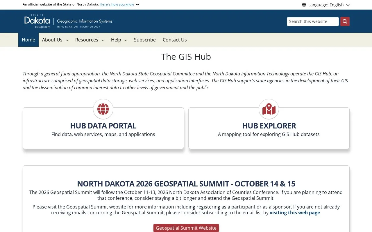 North Dakota GIS Hub homepage screenshot