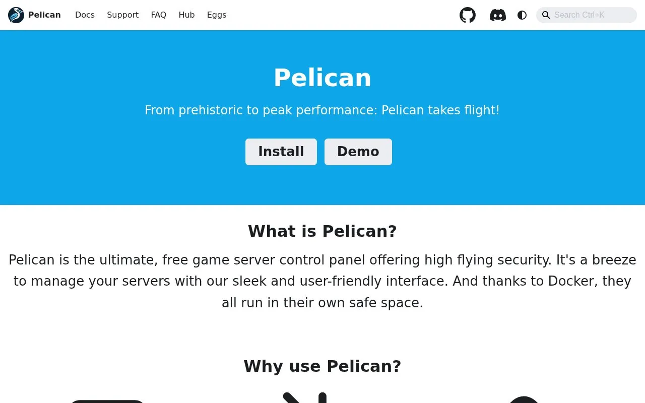 Pelican homepage screenshot