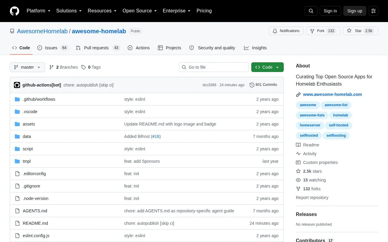 Awesome Homelab homepage screenshot