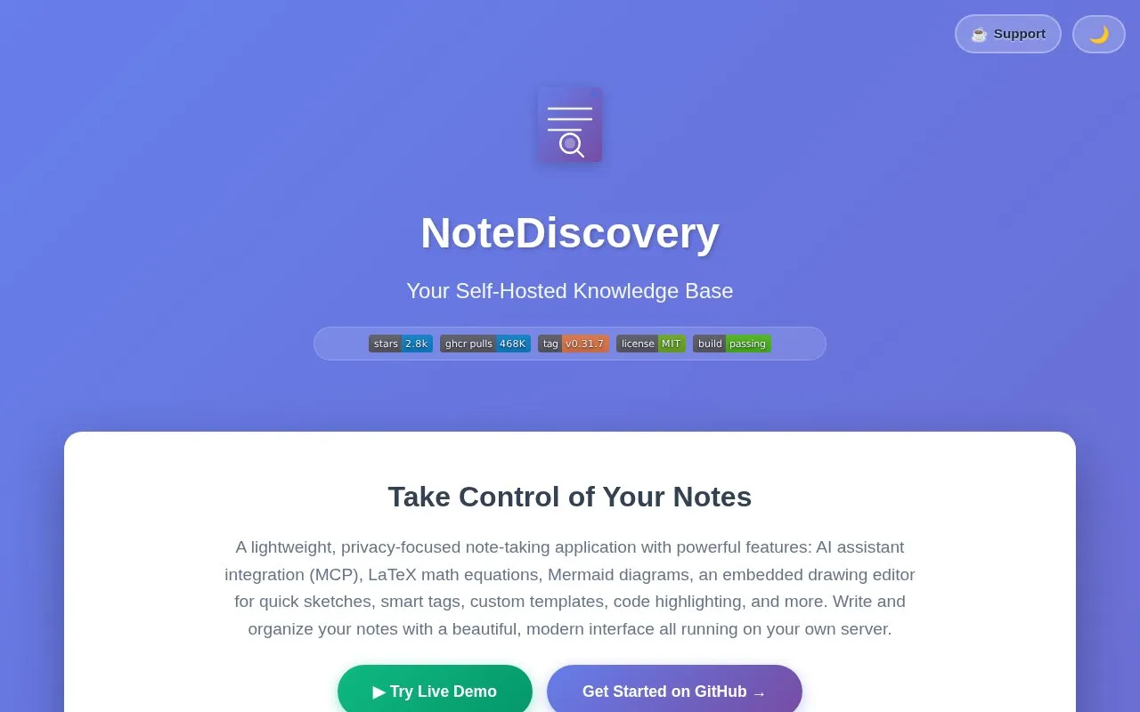 NoteDiscovery homepage screenshot