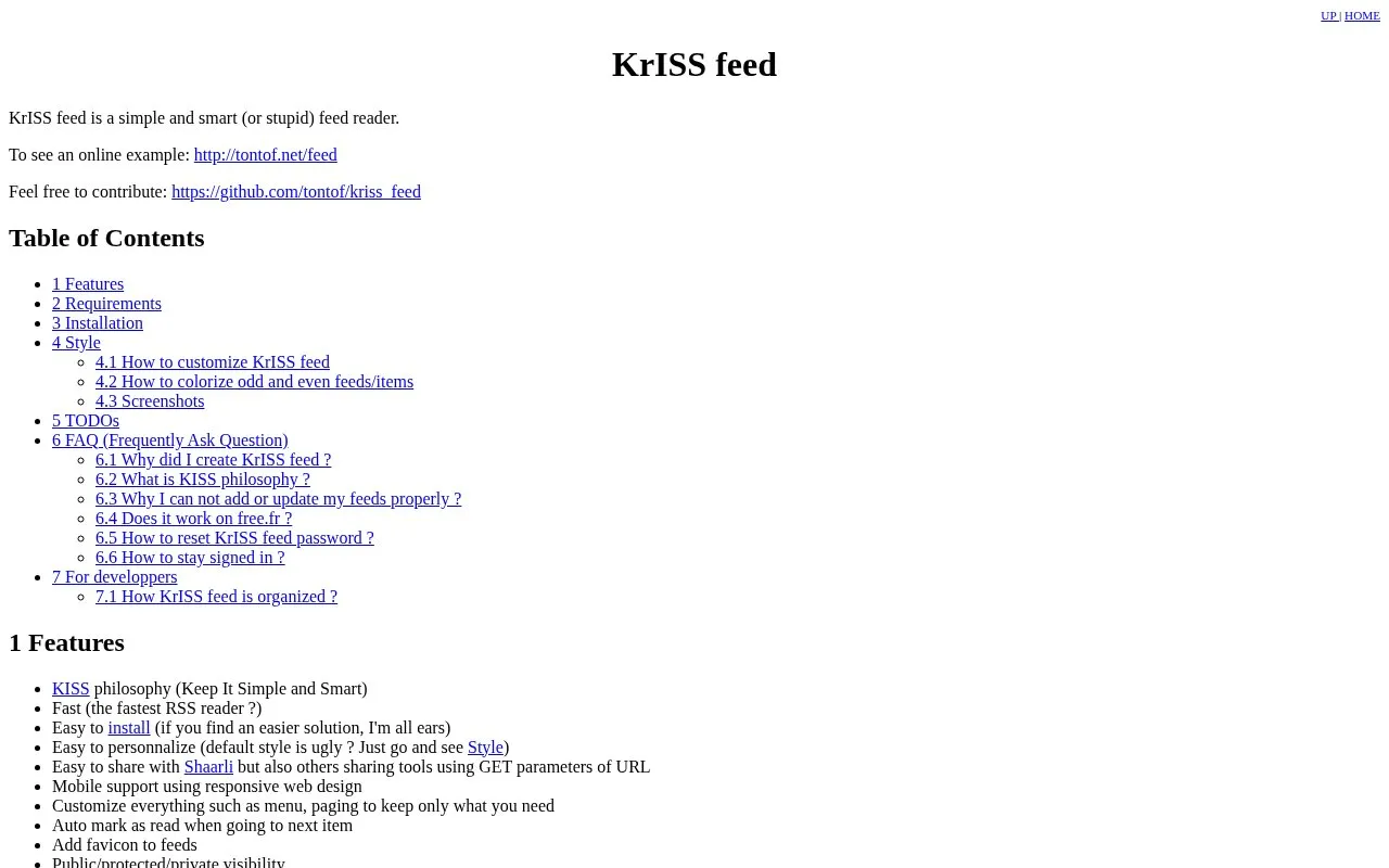 KrISS-feed homepage screenshot