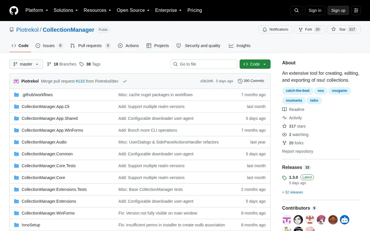 Collection Manager homepage screenshot