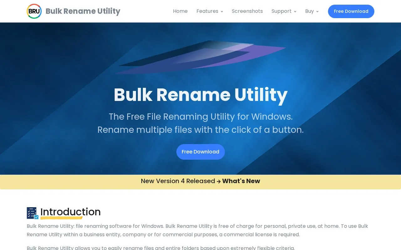 Bulk Rename Utility homepage screenshot