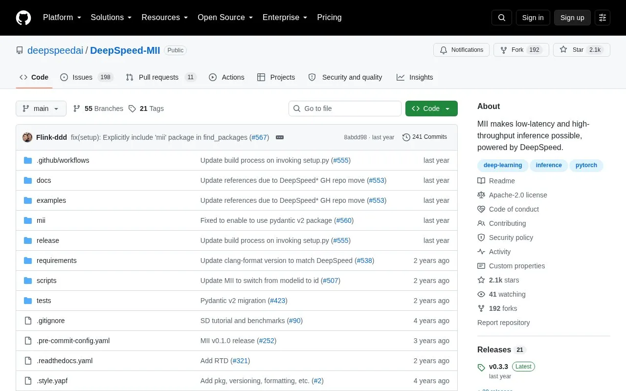 DeepSpeed-MII homepage screenshot