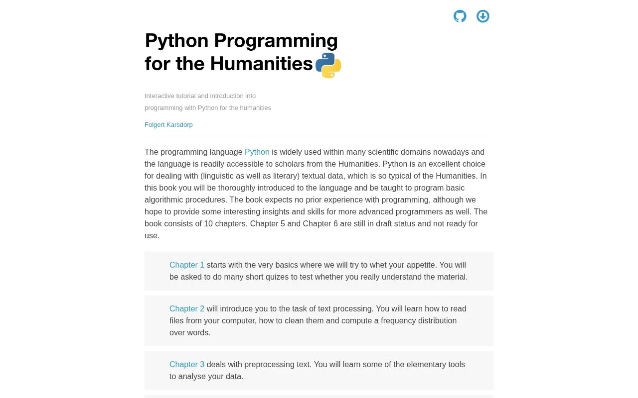 Python Programming for the Humanities homepage screenshot
