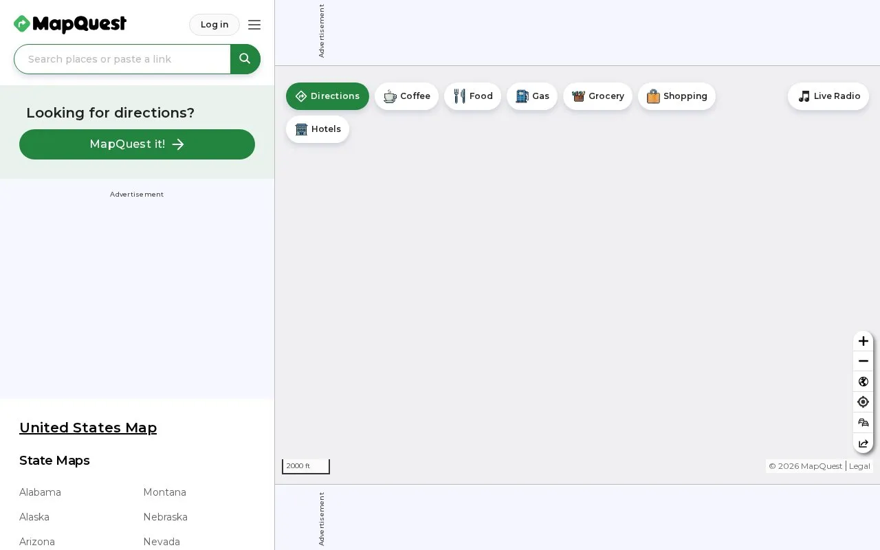 MapQuest homepage screenshot