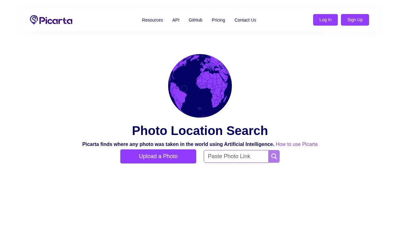 Picarta homepage screenshot