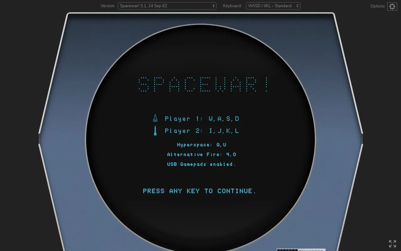 Spacewar! homepage screenshot