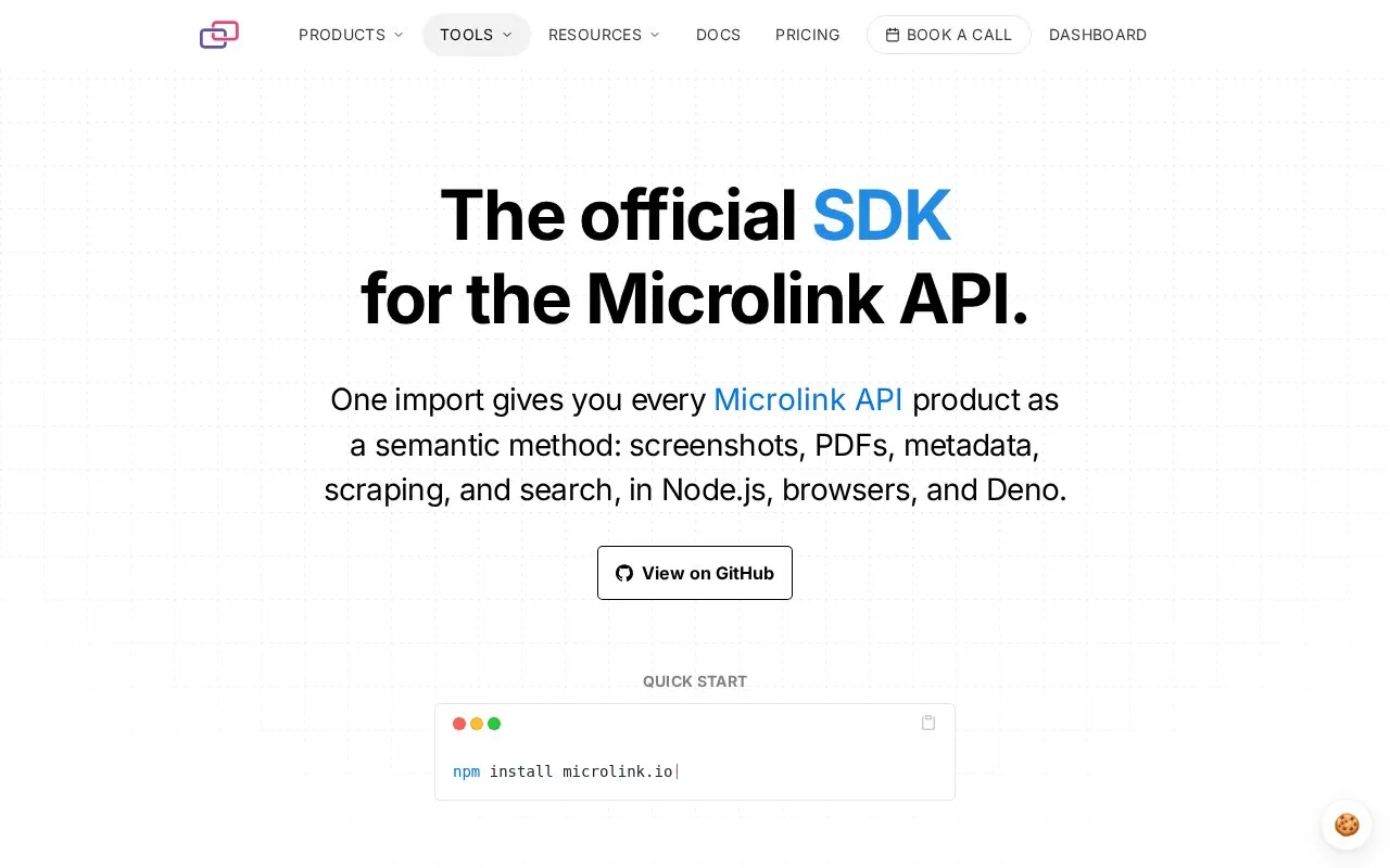 Microlink SDK homepage screenshot