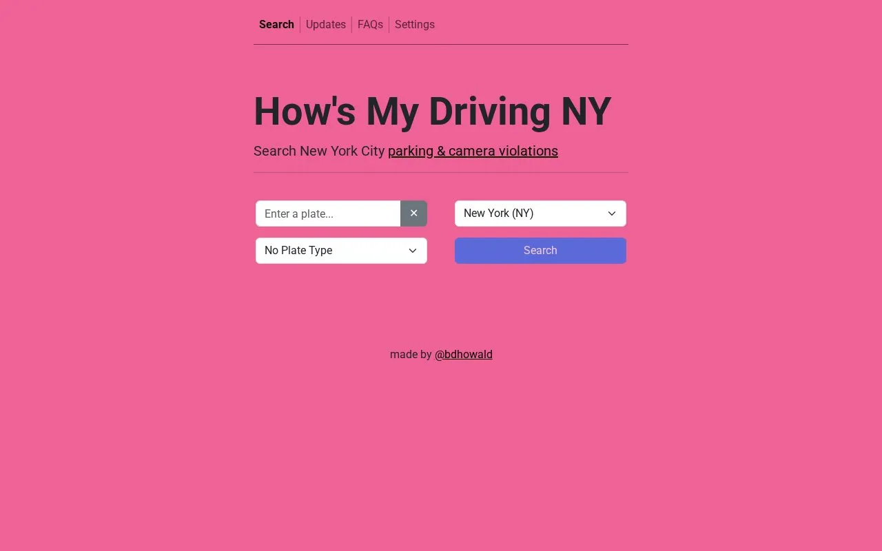 How's My Driving NY homepage screenshot