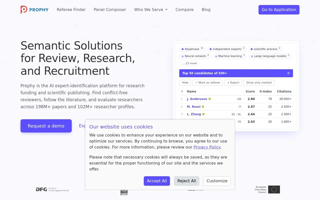 Prophy homepage screenshot