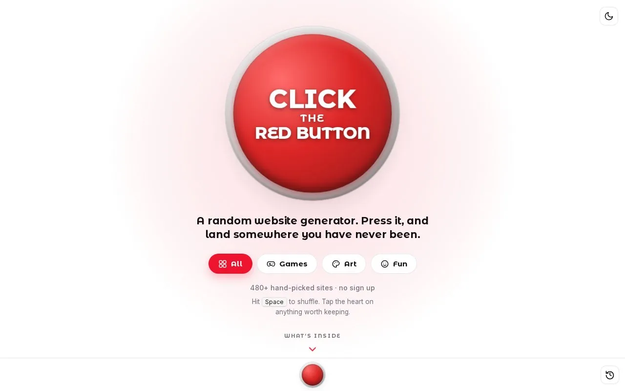 The Red Button homepage screenshot