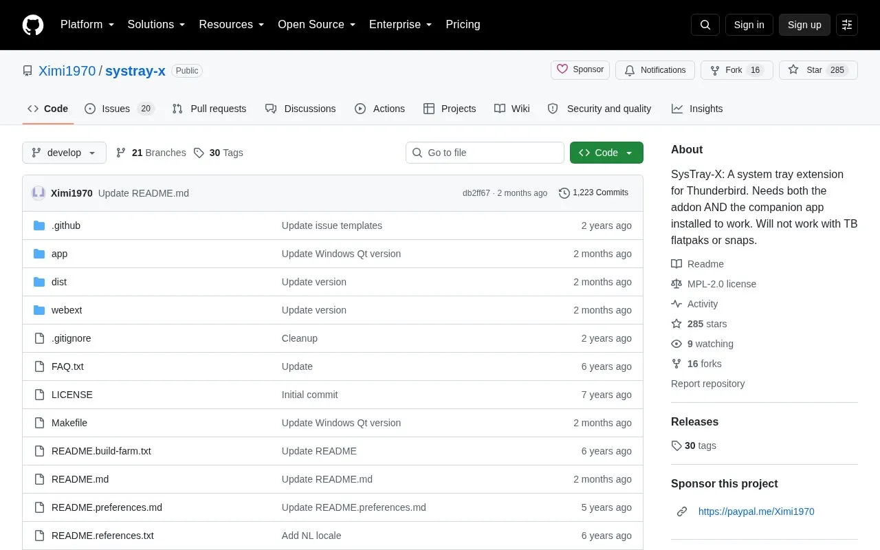 Tray Icon homepage screenshot