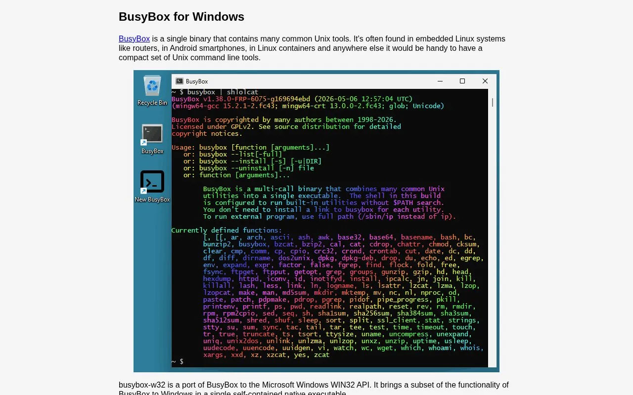 BusyBox homepage screenshot