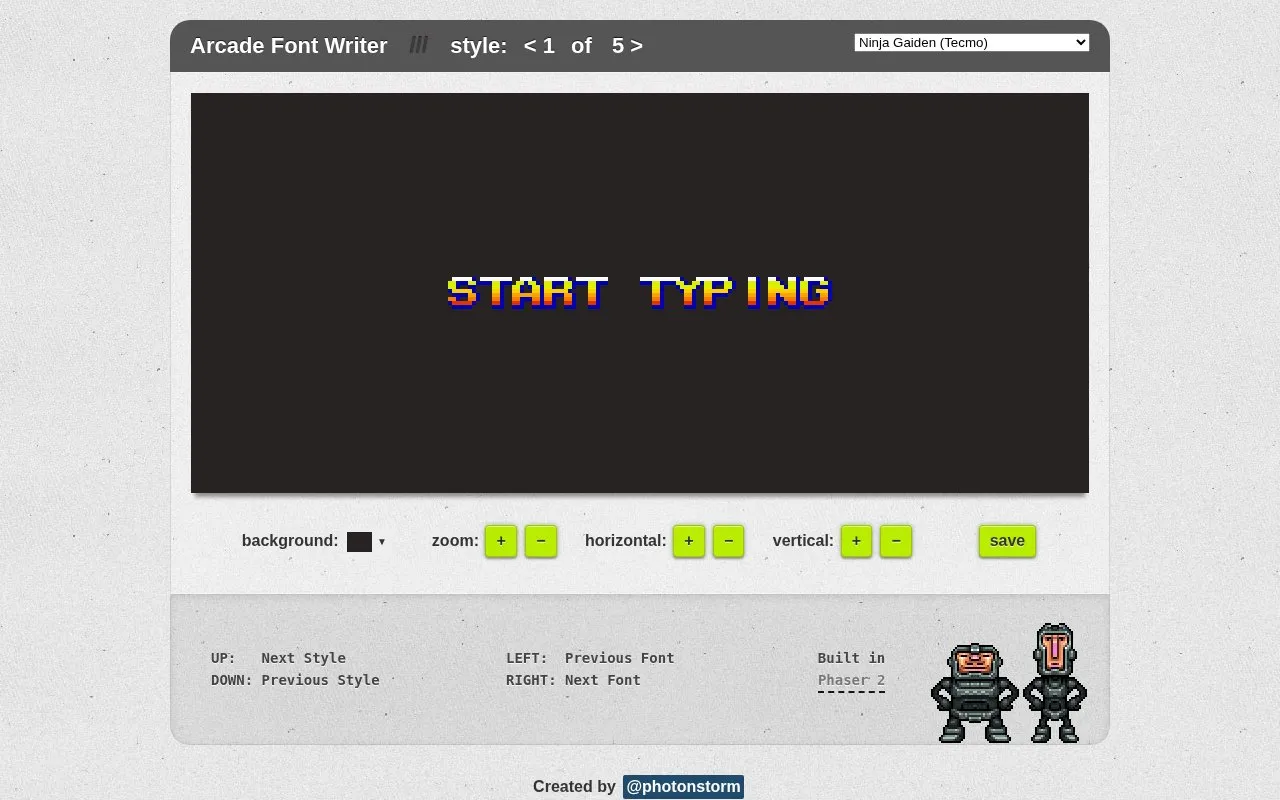 Arcade Font Writer homepage screenshot