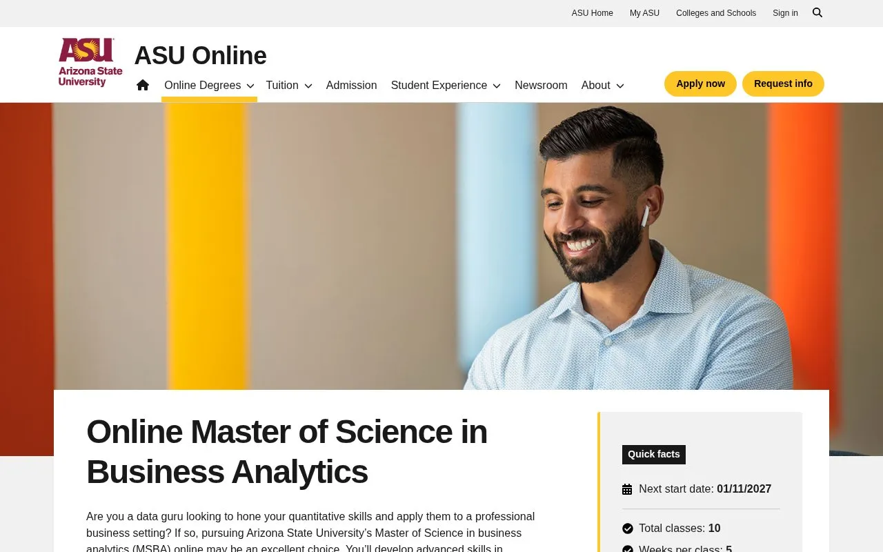 MS in Business Analytics @ ASU Online homepage screenshot