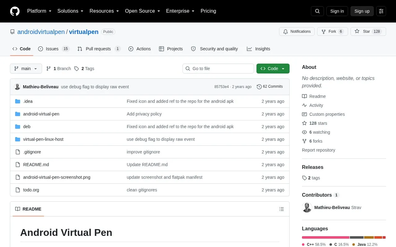 Android Virtual Pen homepage screenshot