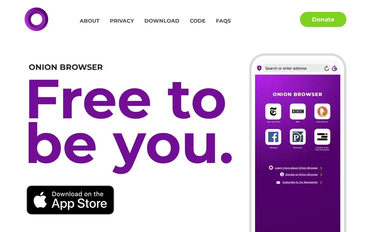 Onion Browser homepage screenshot