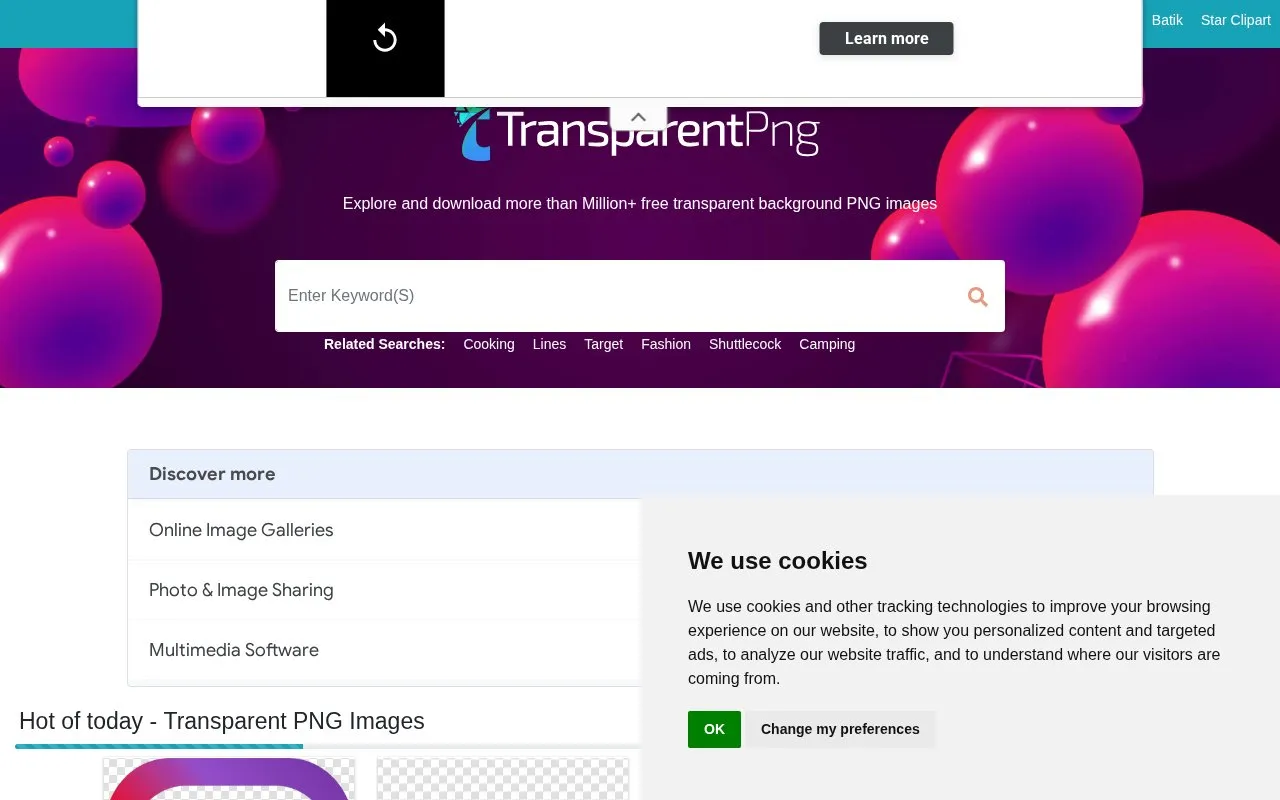 transparentpng homepage screenshot