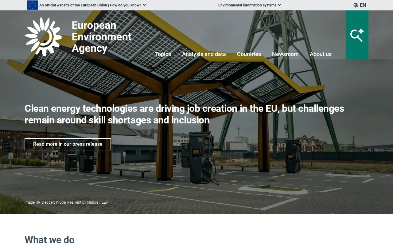 European Environment Agency, Datasets homepage screenshot