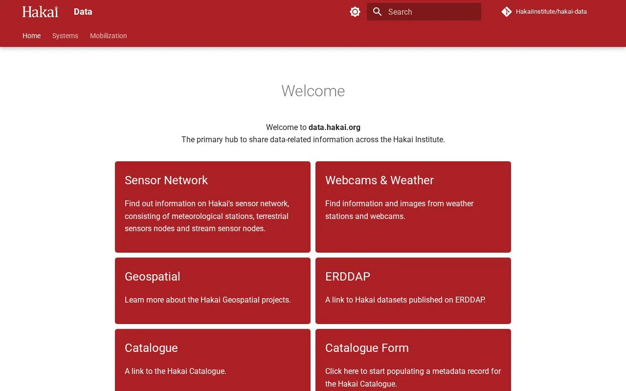 Hakai Data homepage screenshot