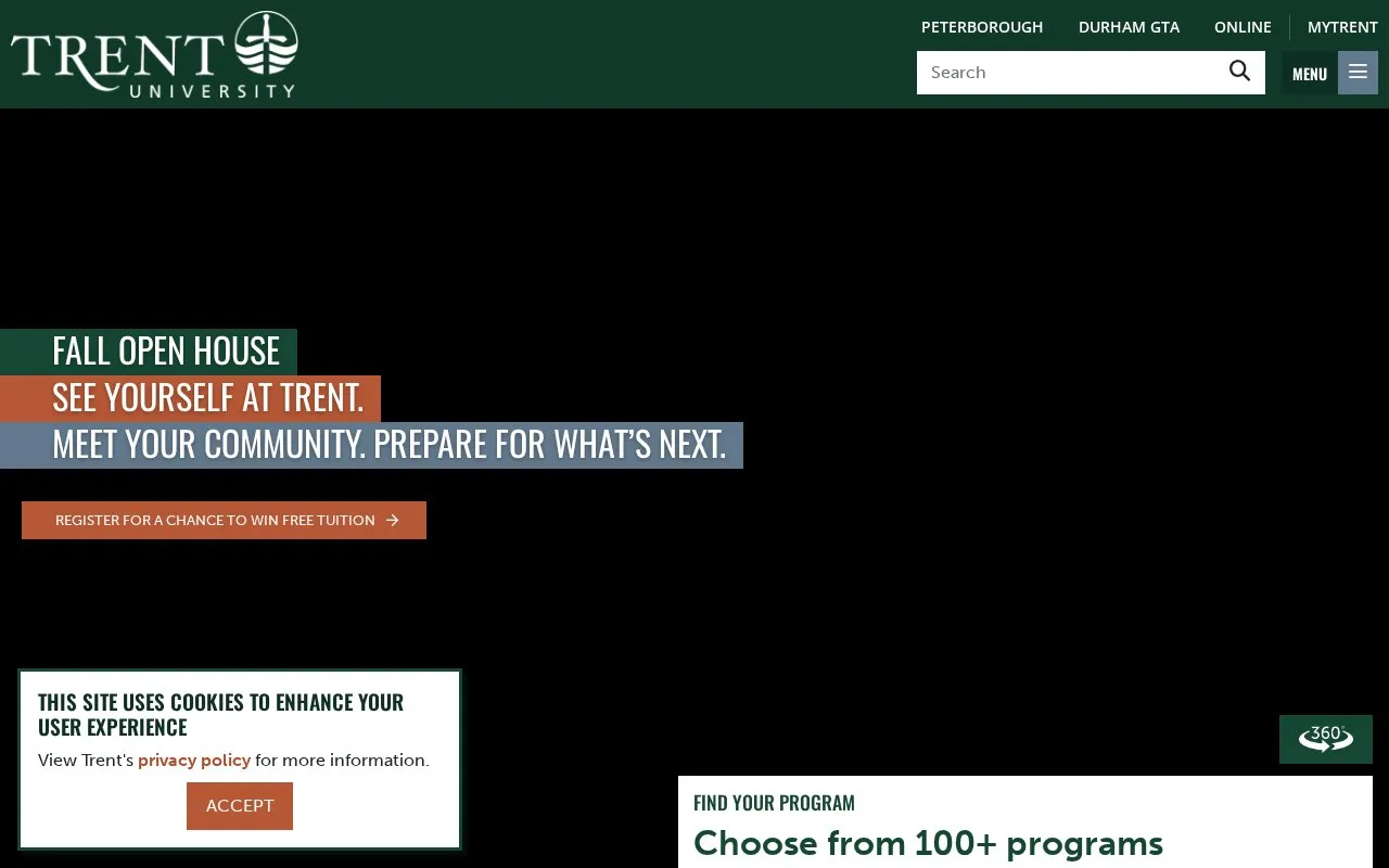 Trent University homepage screenshot