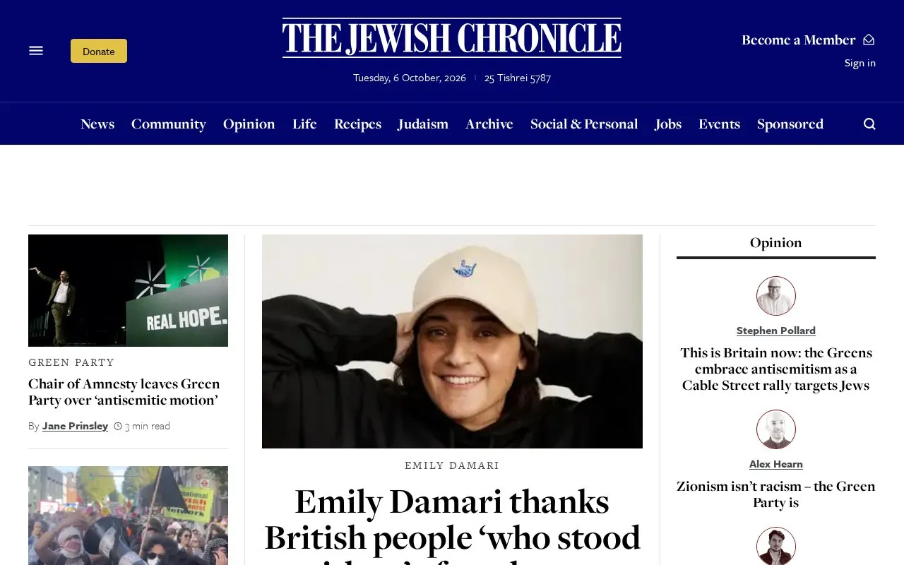 The Jewish Chronicle homepage screenshot