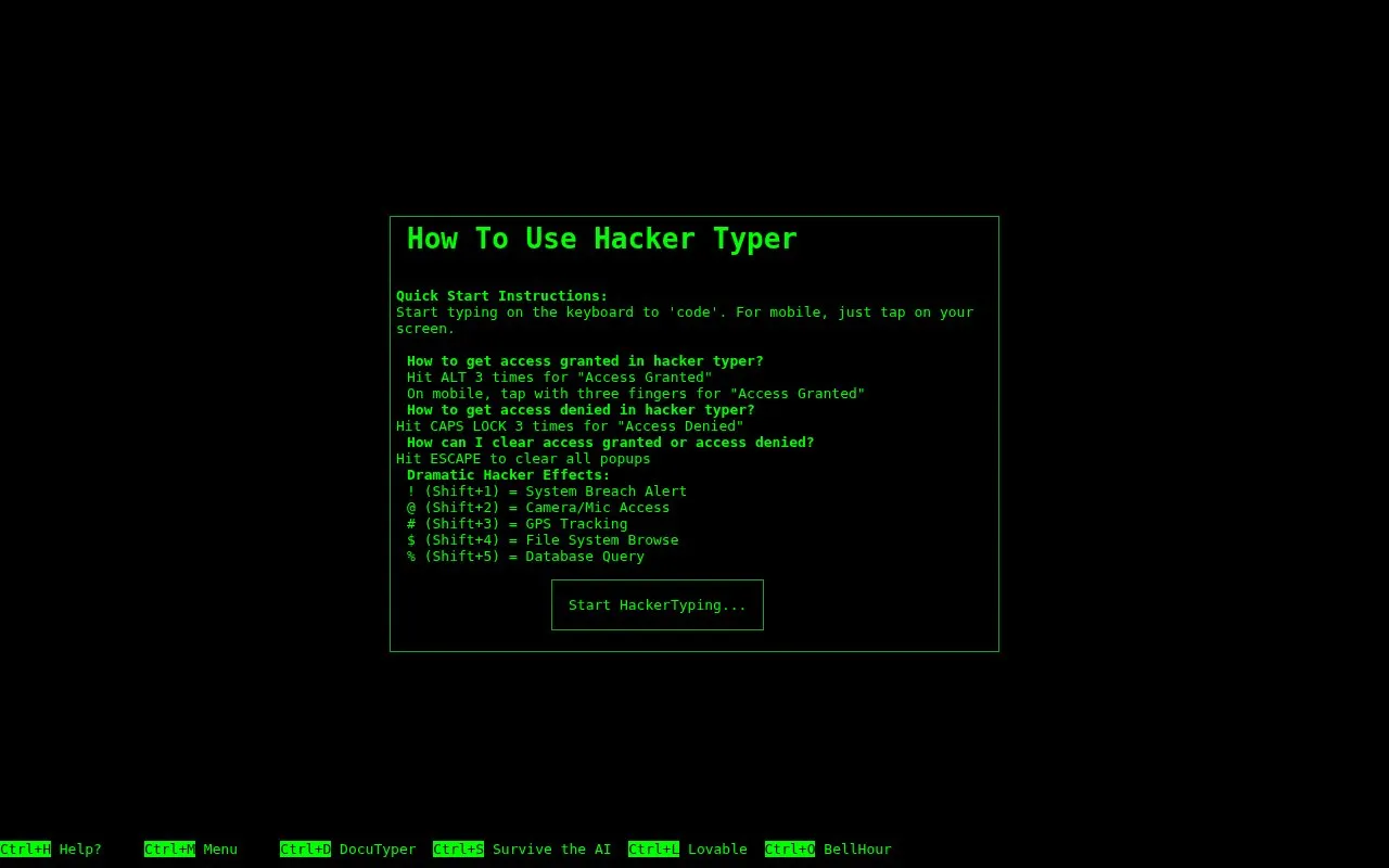 HackerTyper homepage screenshot