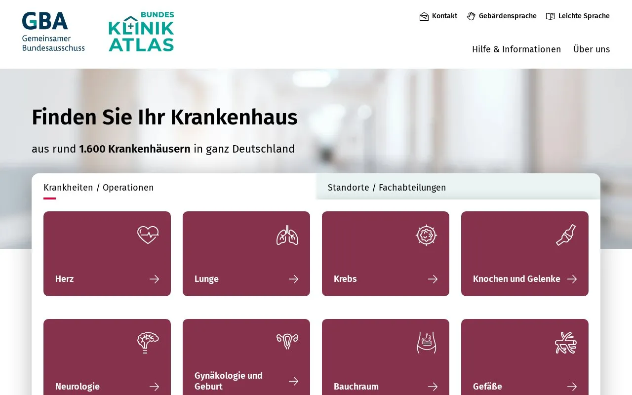 Bundes-Klinik-Atlas homepage screenshot