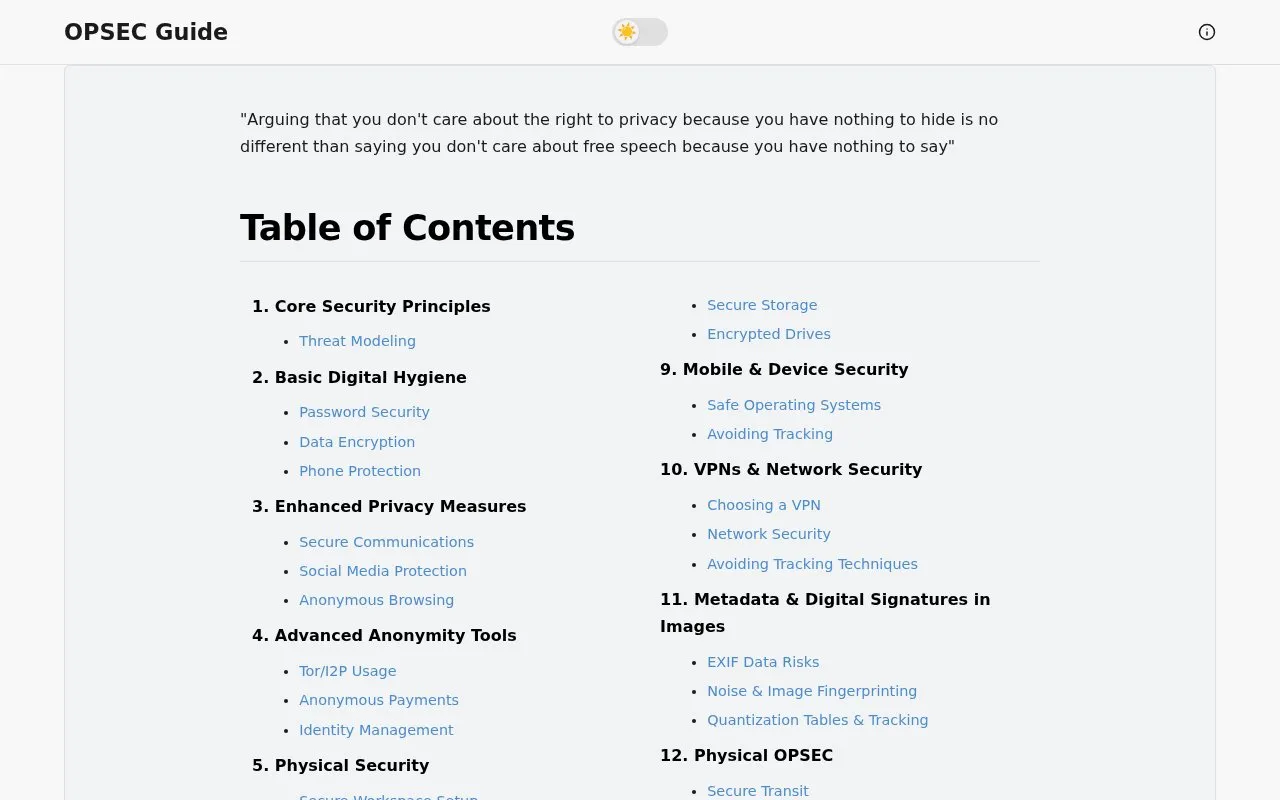 OPSEC guide homepage screenshot