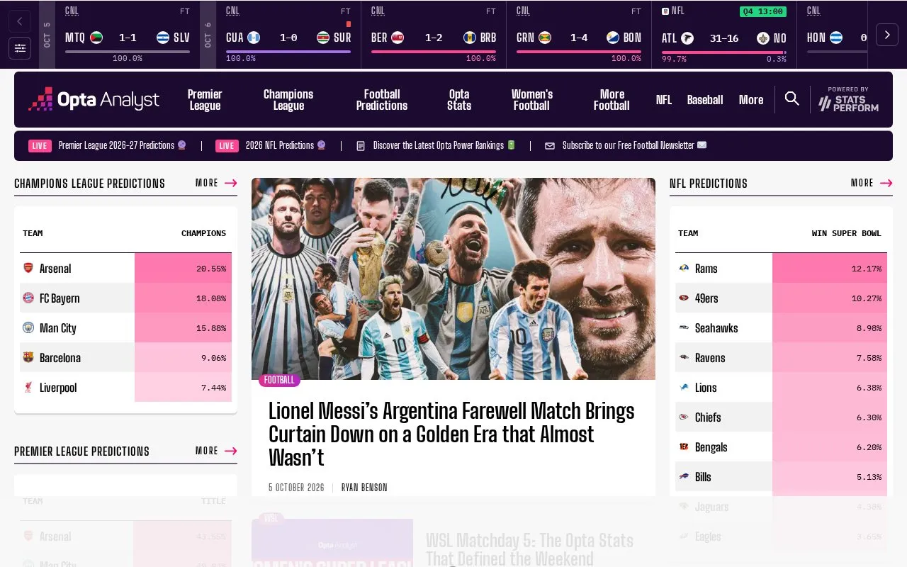 Opta Analyst homepage screenshot