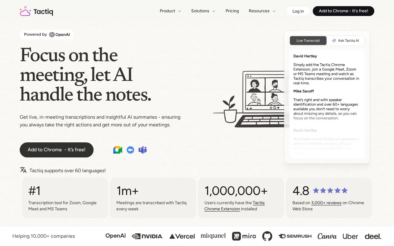 Tactiq homepage screenshot