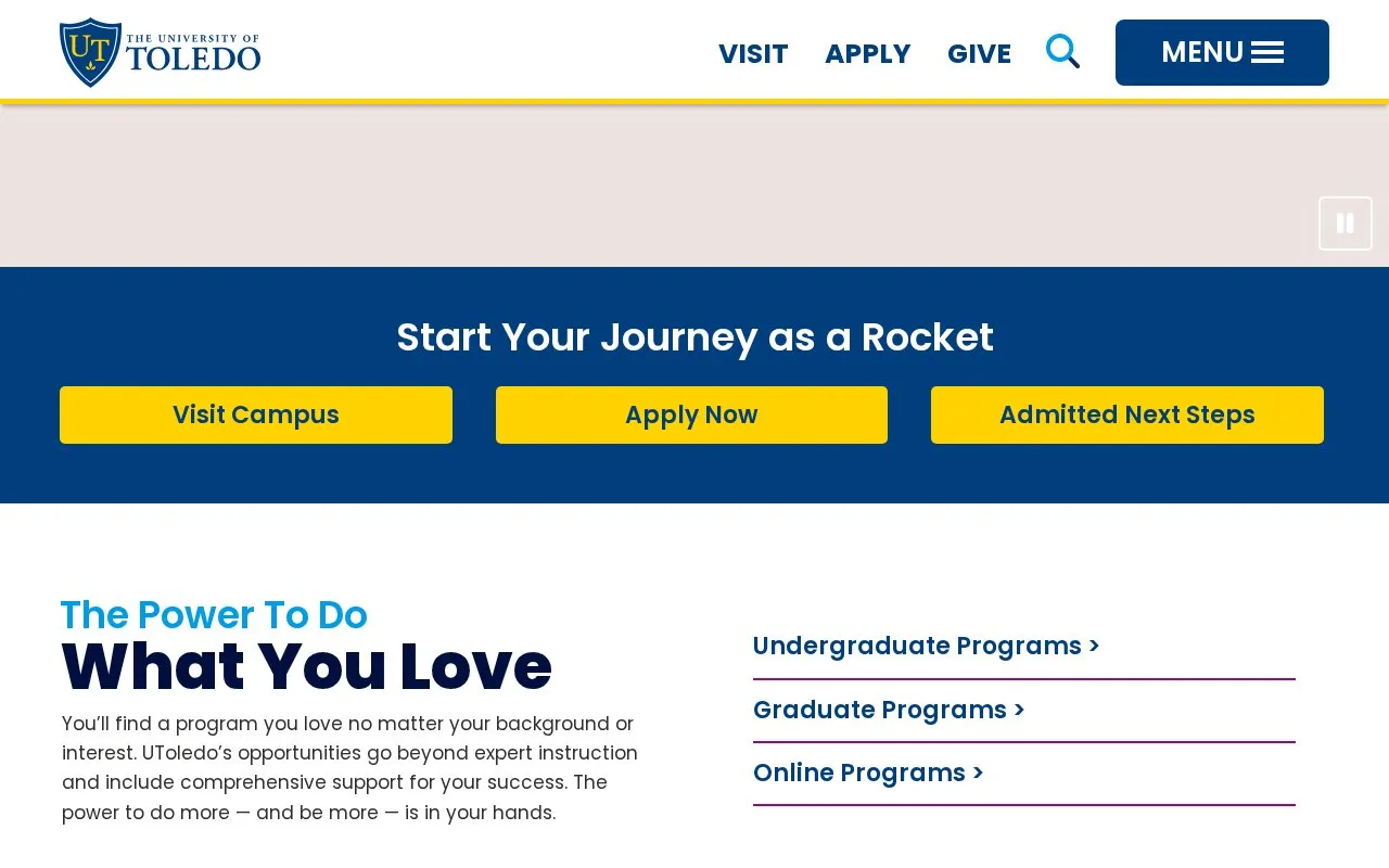 University of Toledo homepage screenshot
