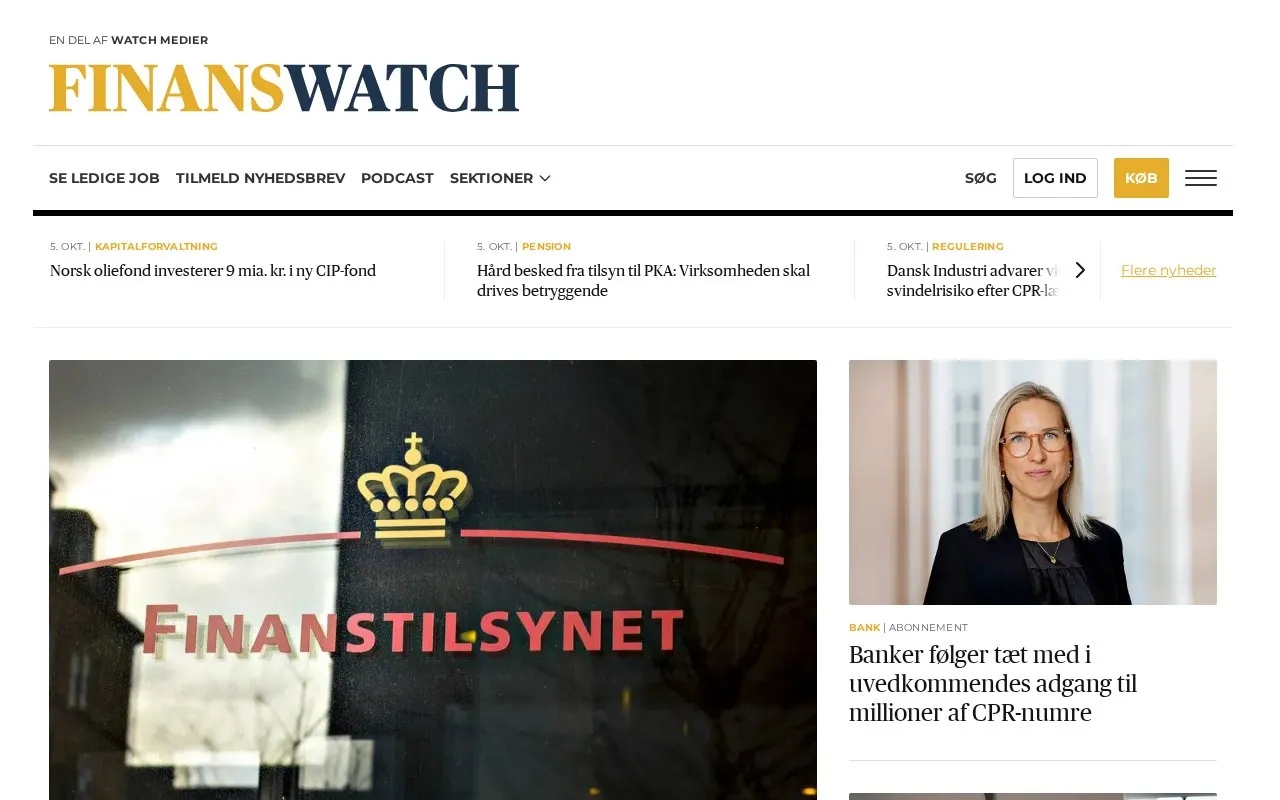 FinansWatch homepage screenshot