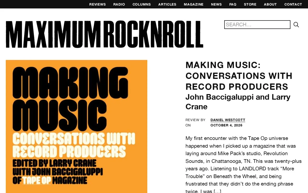 MAXIMUM ROCKNROLL homepage screenshot