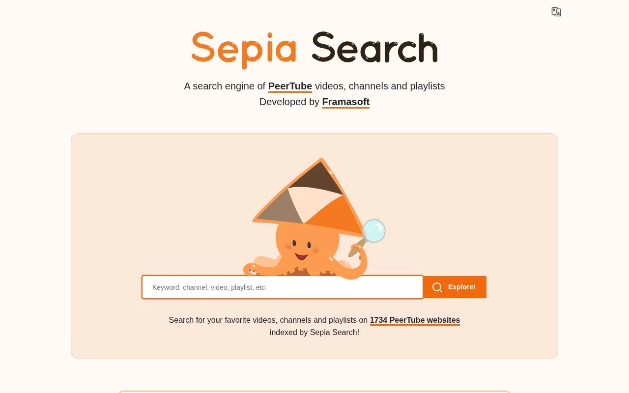 Sepiasearch homepage screenshot