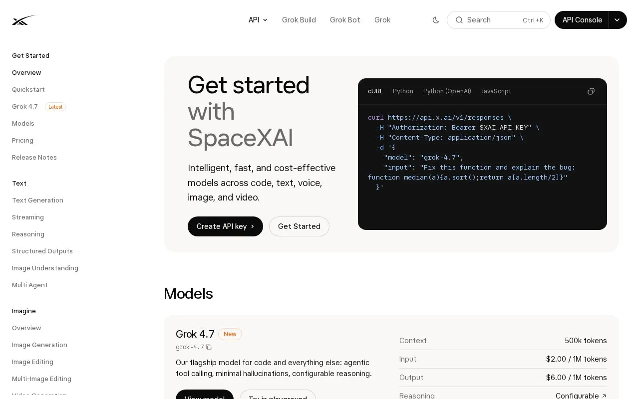 API docs homepage screenshot