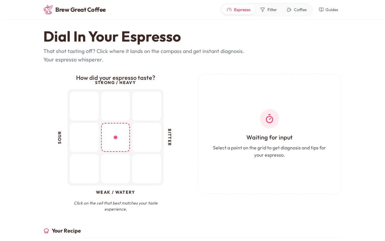 Brew Great Coffee homepage screenshot