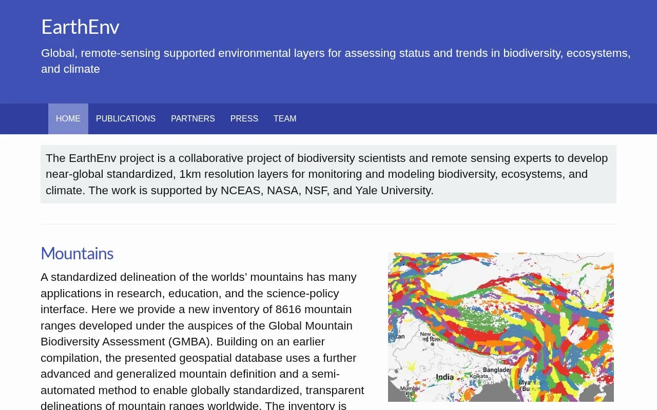 EarthEnv homepage screenshot