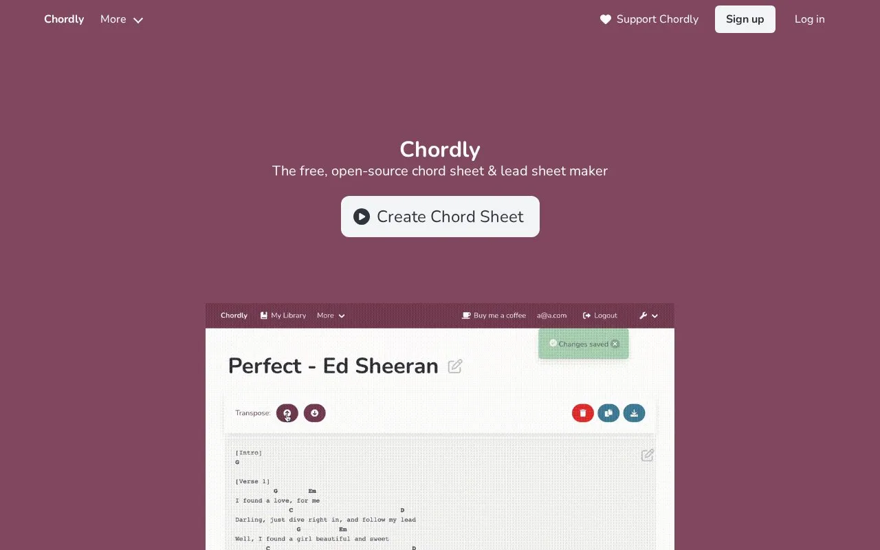 Chordly homepage screenshot