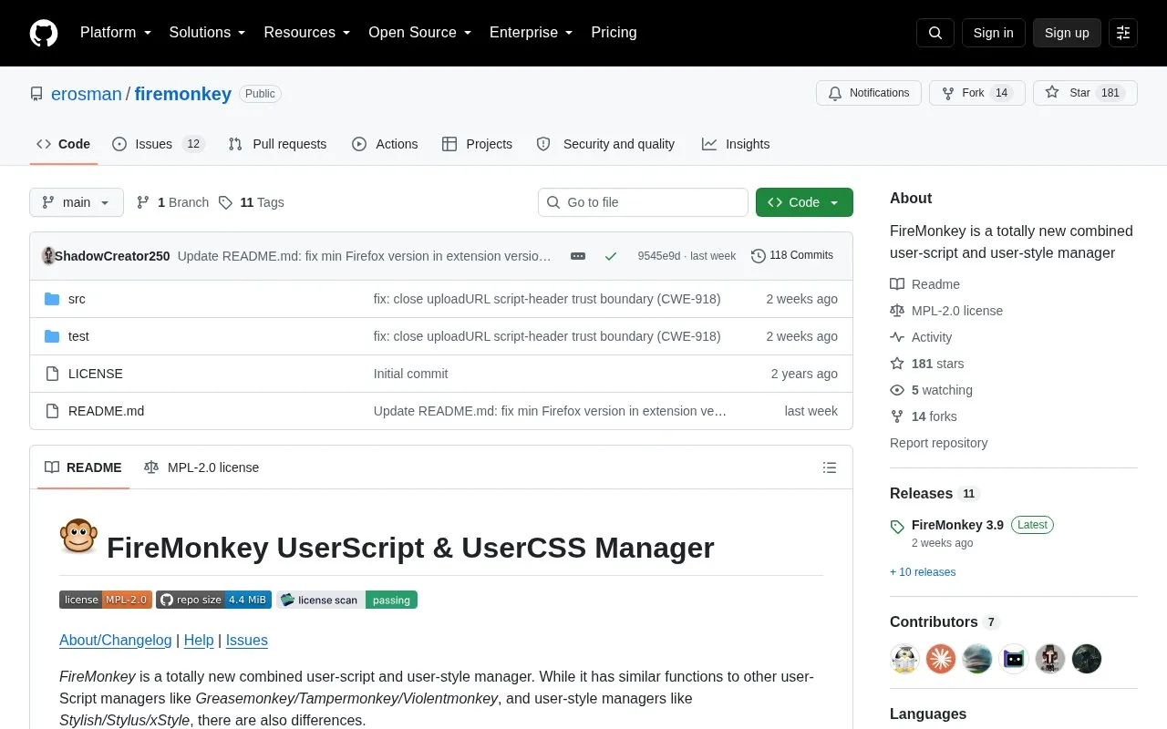 Firemonkey homepage screenshot