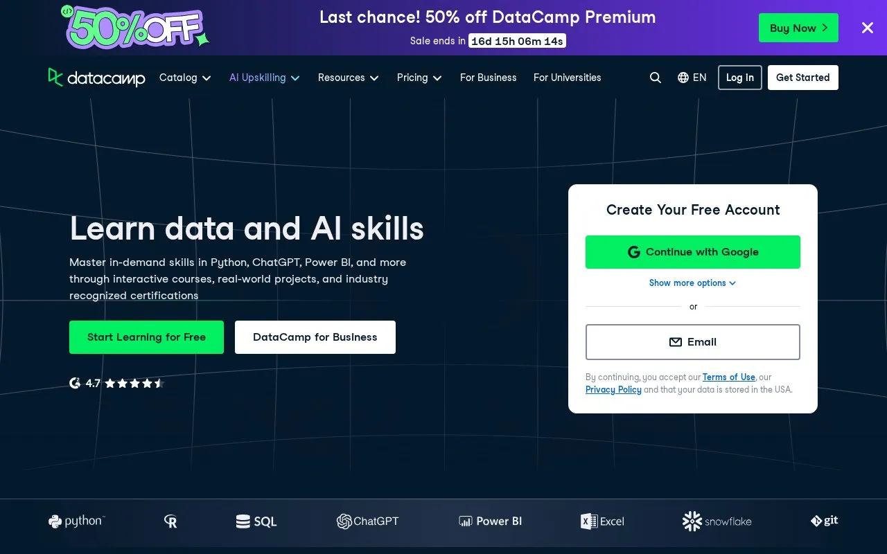 DataCamp homepage screenshot