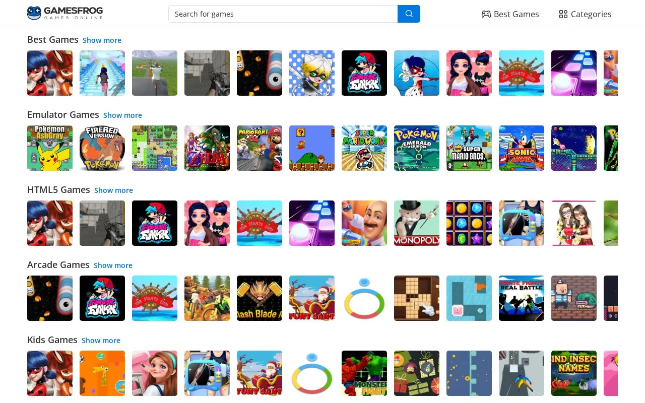 GamesFrog homepage screenshot