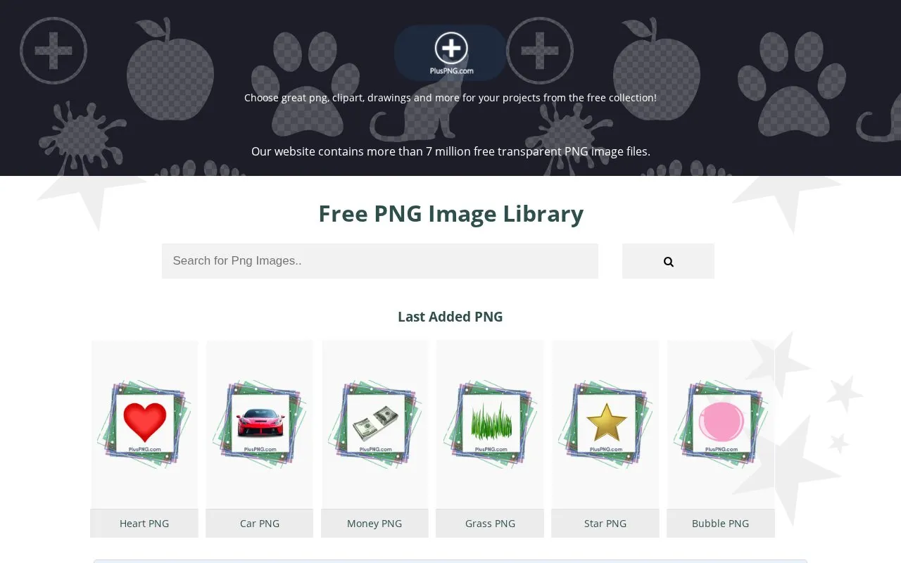 PlusPNG homepage screenshot